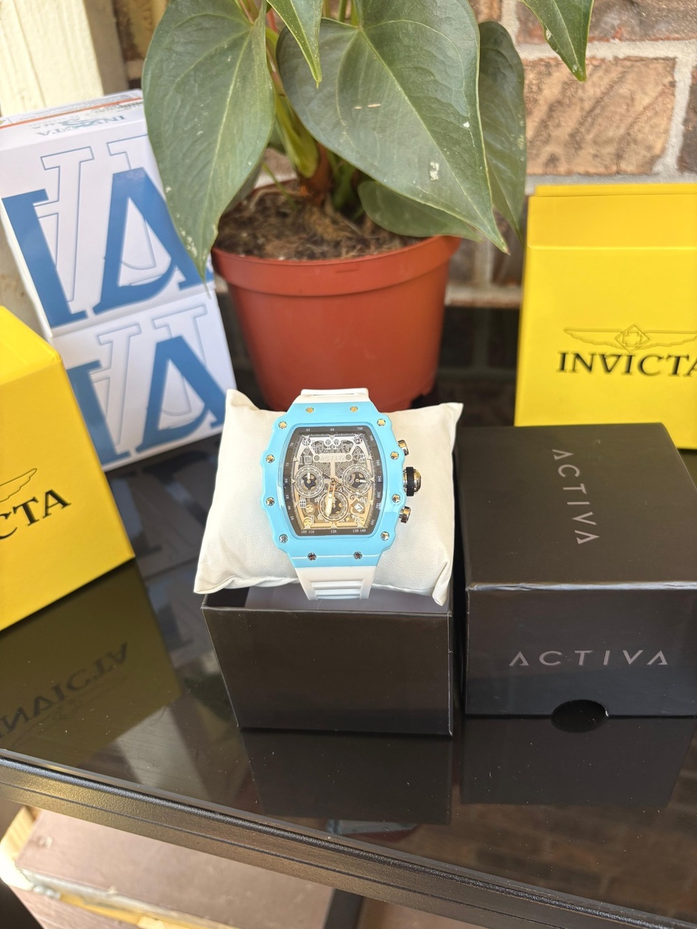 Activa Blue and White Skeleton Dial Men's Watch